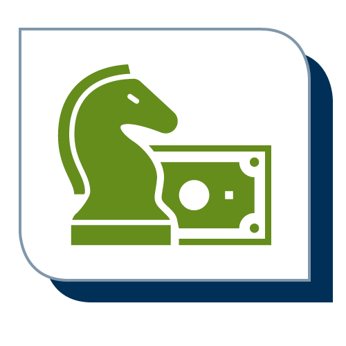 Green and blue graphic with chess piece and money representing investment Approach, David Holperin, Stifel, Rhinelander, Wisconsin, Financial Advisor, Financial Services, Wealth Management